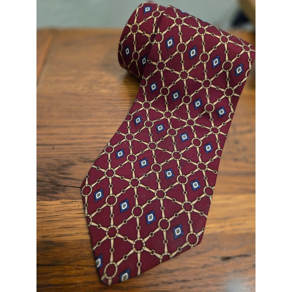 Claybrooke Mens Silk Tie Burgundy Equestrian Bit western Necktie 4" snaffle